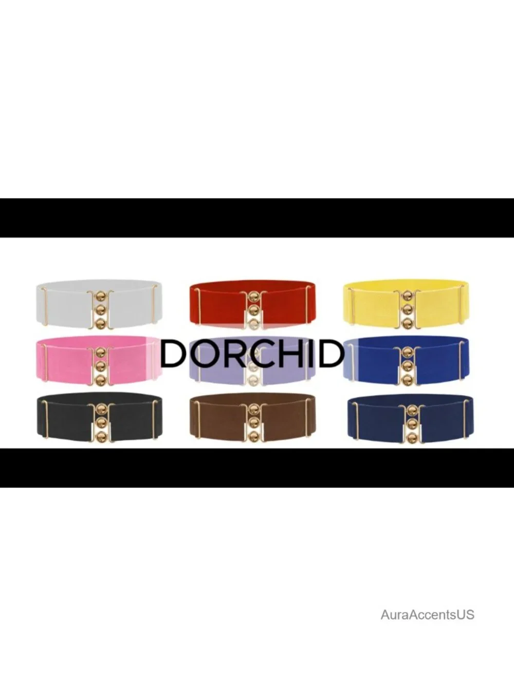 Wide Elastic Stretchy Belt with Gold Buckle for Dresses & Casual Waist 23
